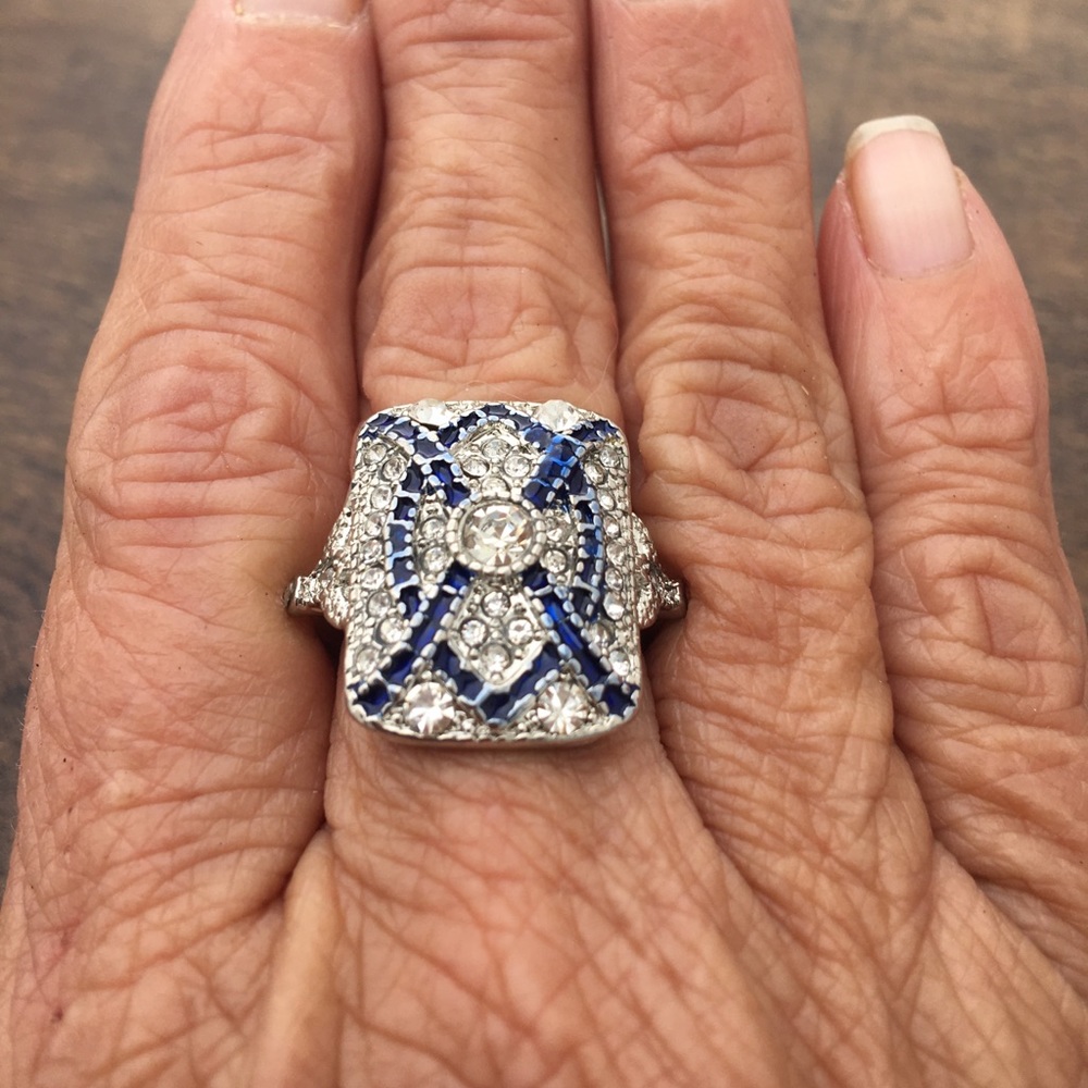 Art Deco Vintage Style Sapphire & Diamond Ring